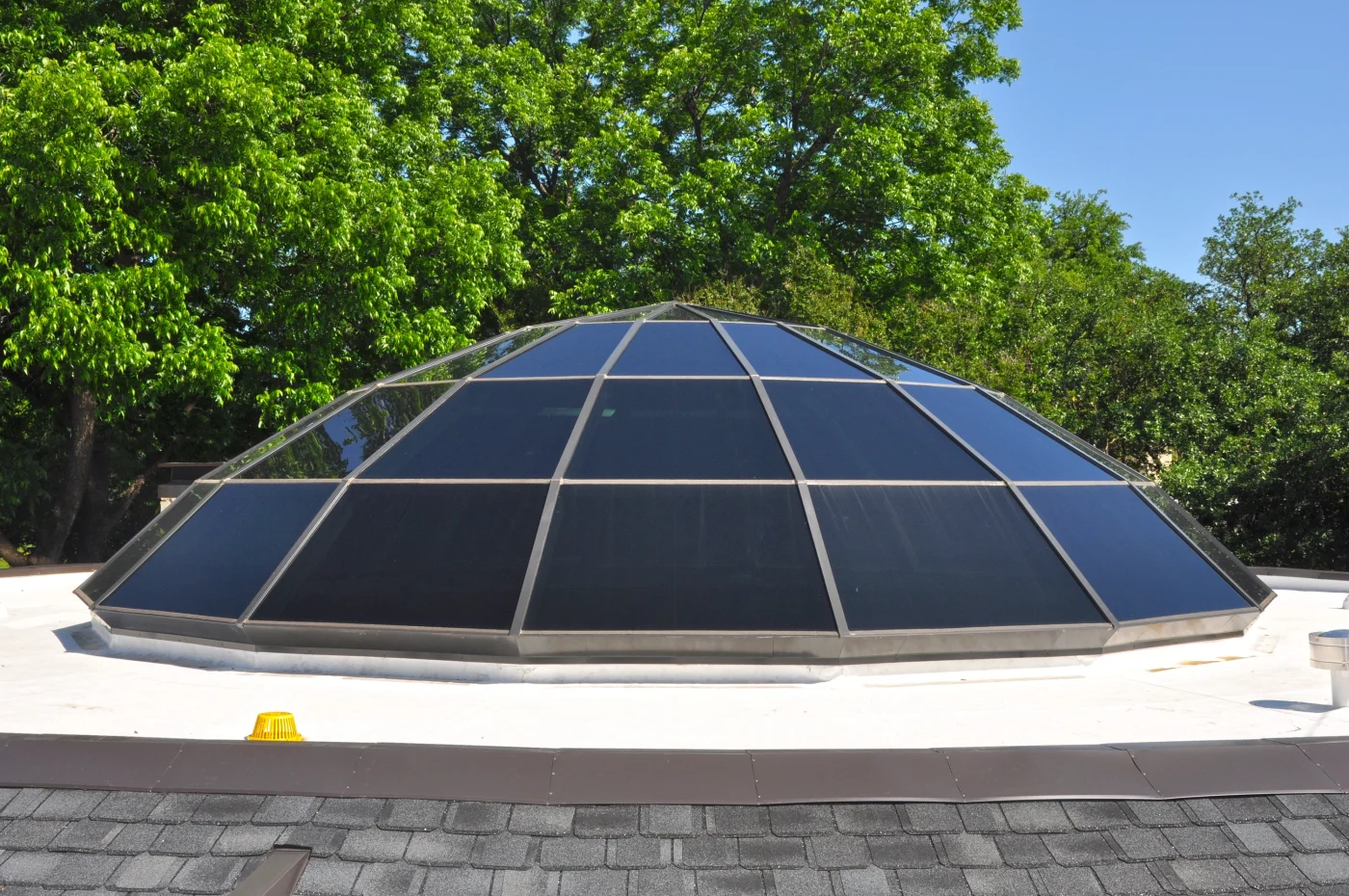 Large Custom Polygonal Velux Skylight Installation Roof View Trees In Background