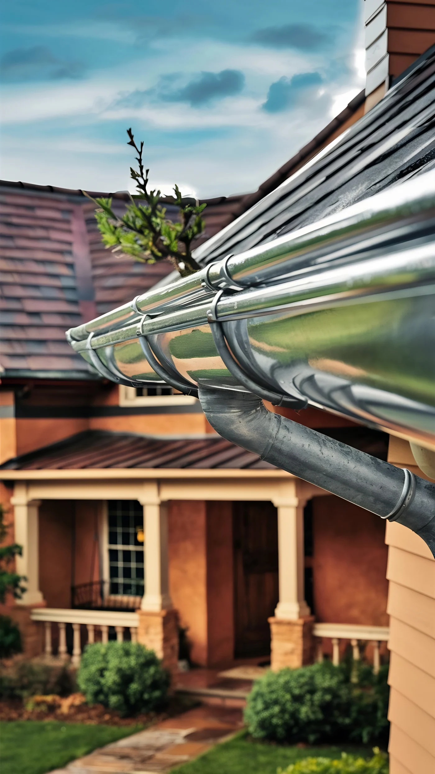 New black gutters on suburban home