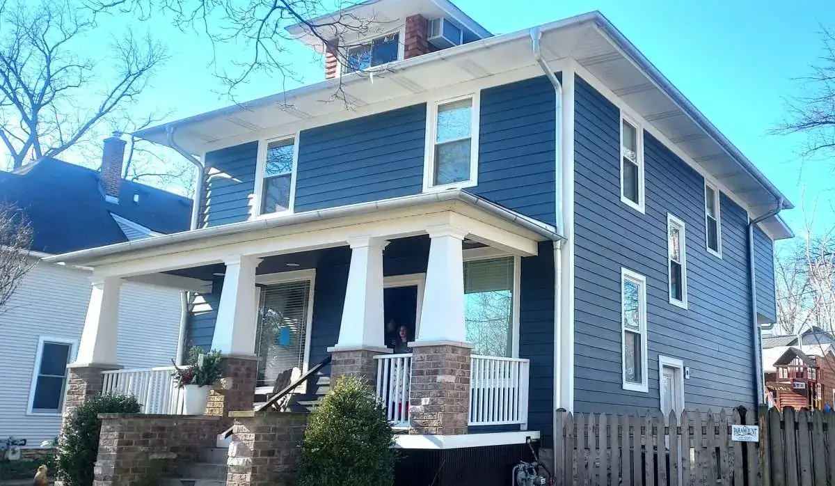 Angled, full view of Ashley and Ian’s home with their new James Hardie siding in place