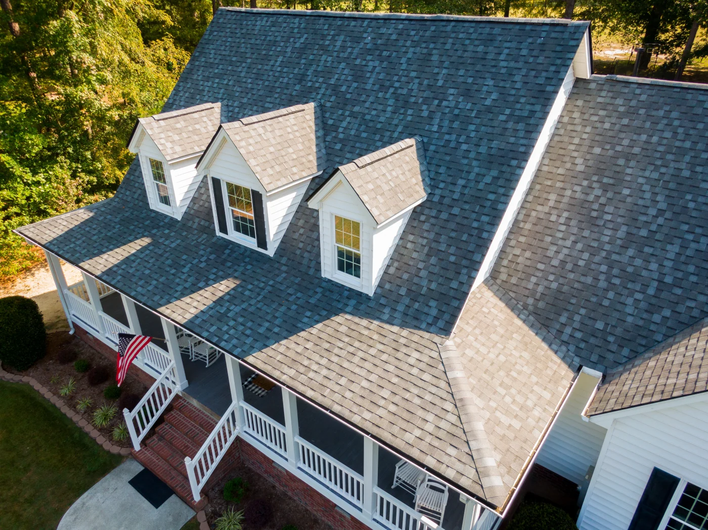 Aerial view of asphalt shingle roof in Downers Grove, IL