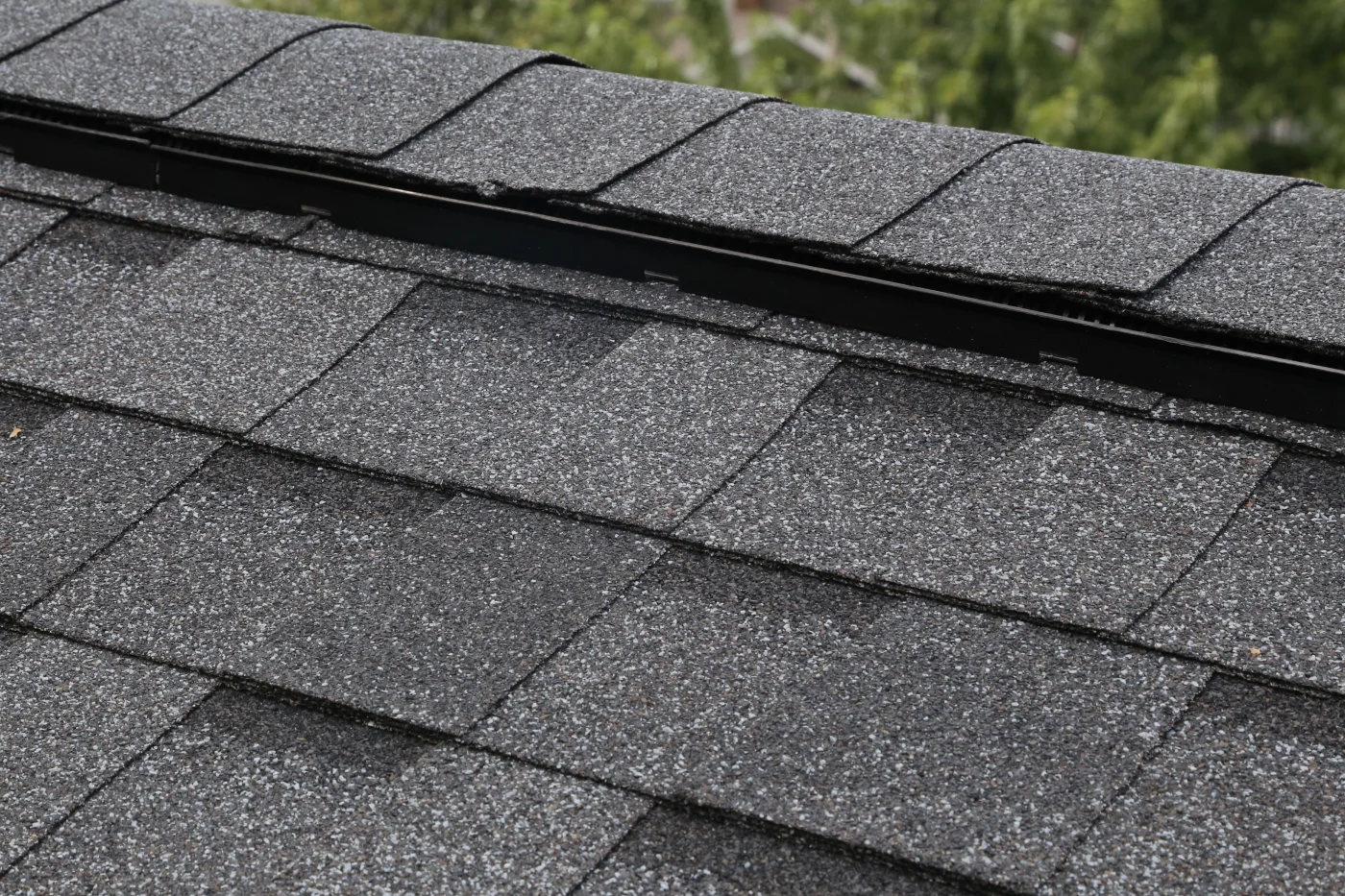 Closeup of asphalt shingles on residential roof