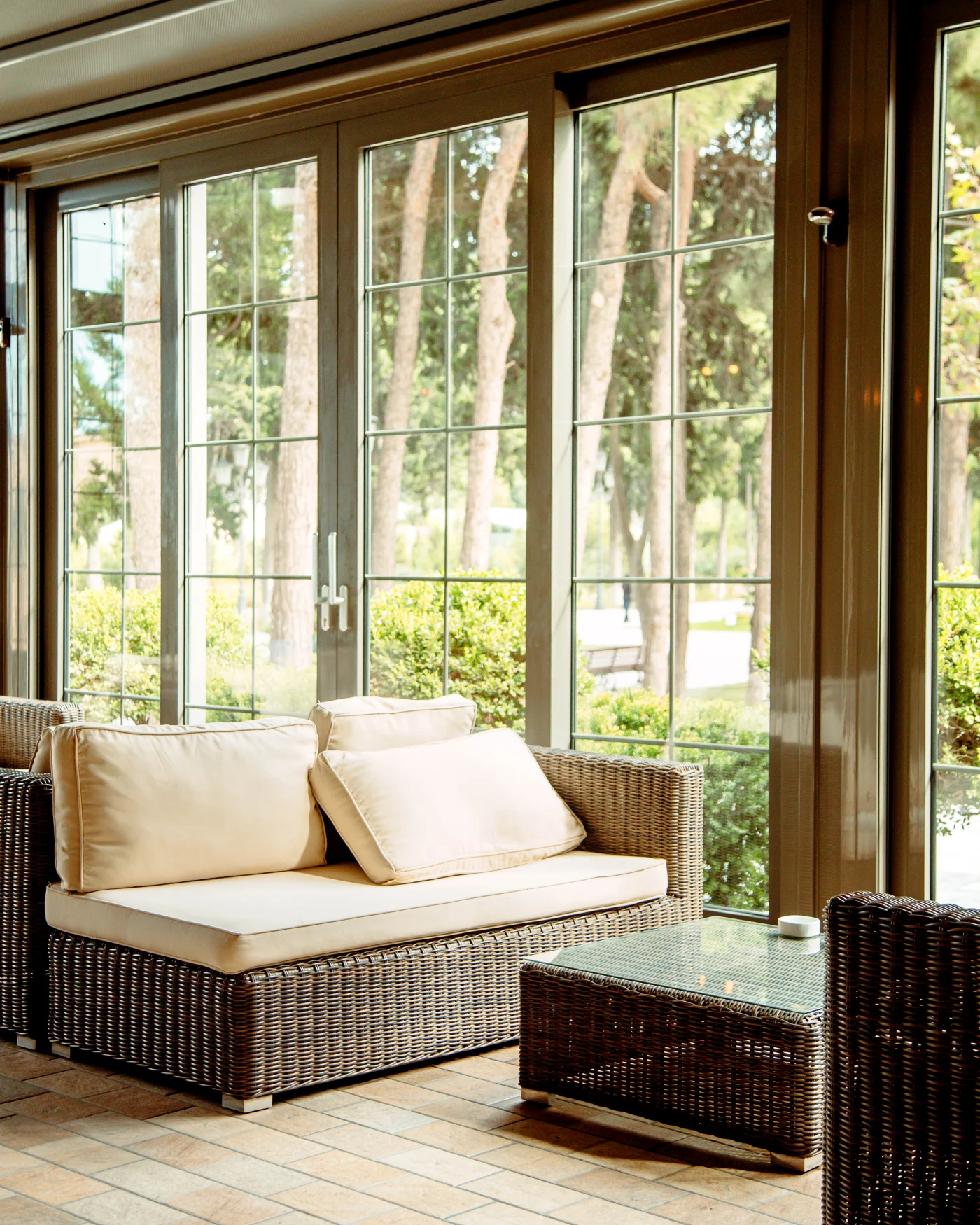 Patio with patio doors and furniture