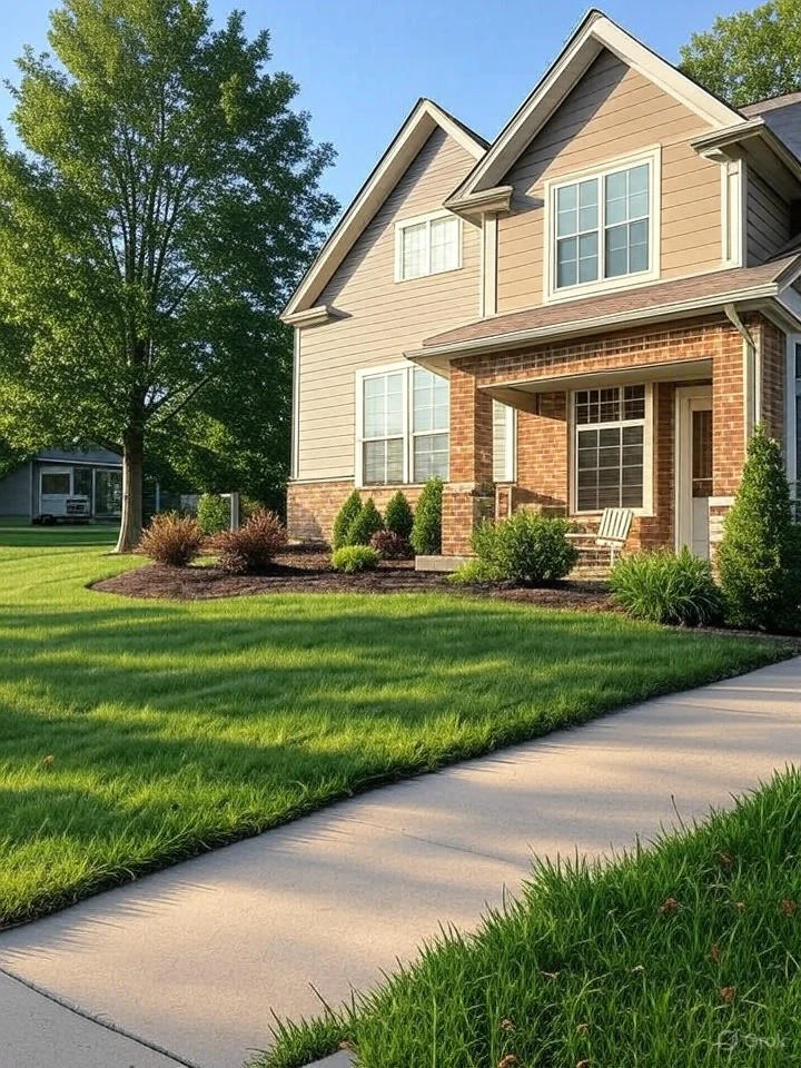 Two-story house with lawn