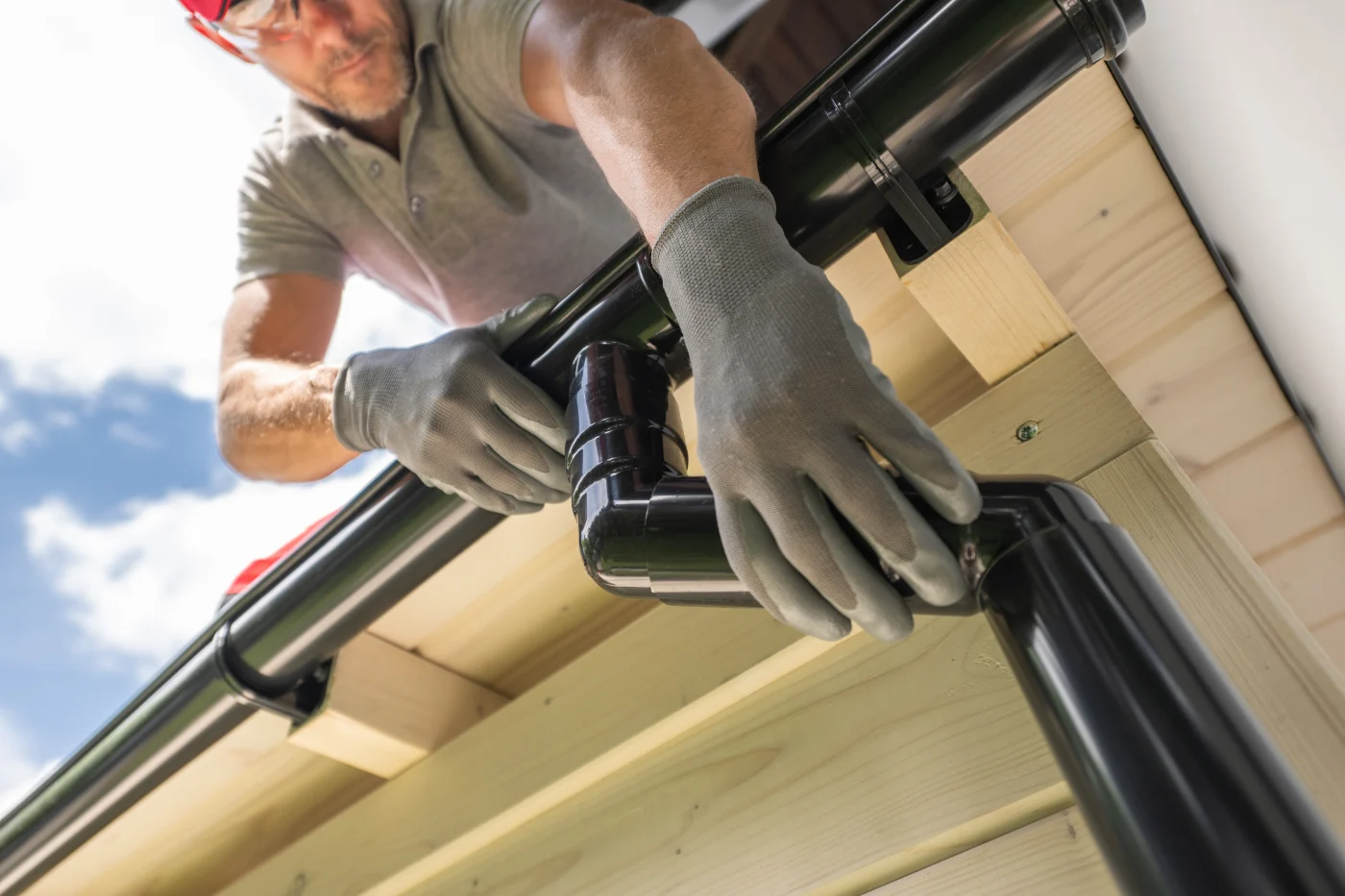 A modern new gutter system on a new construction home.