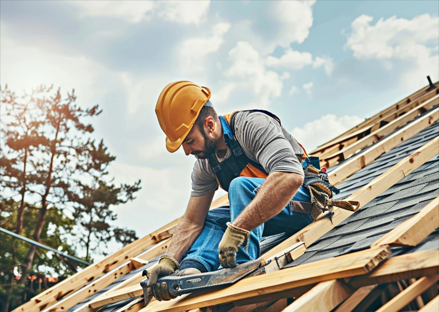 Image of a man installing a new roof on a house