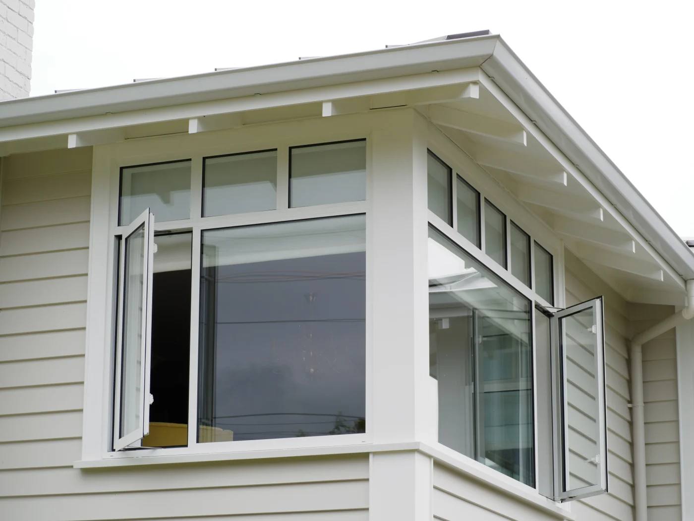 Exterior view of a corner window on a house