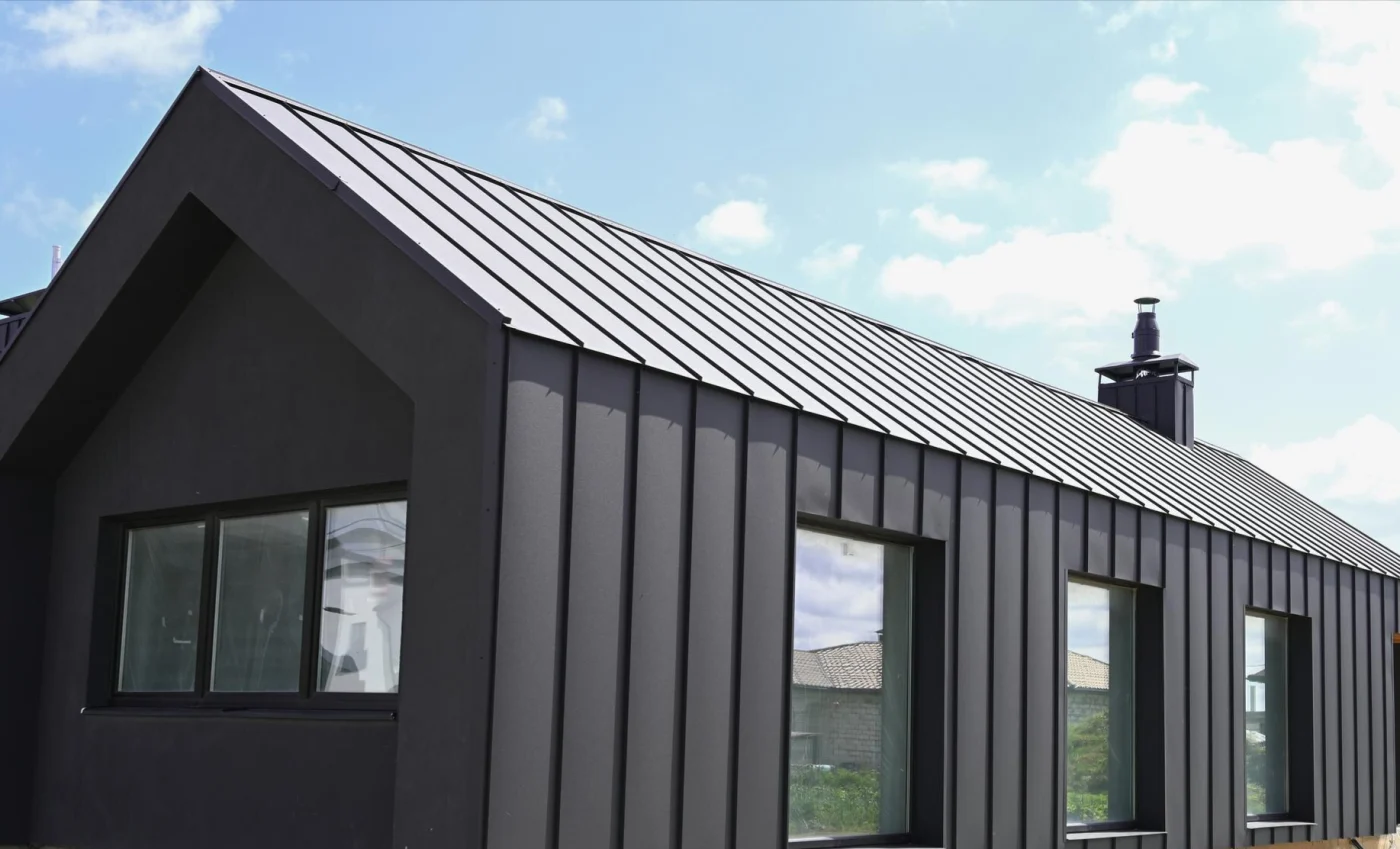 Image of a house with black metal siding and roofing