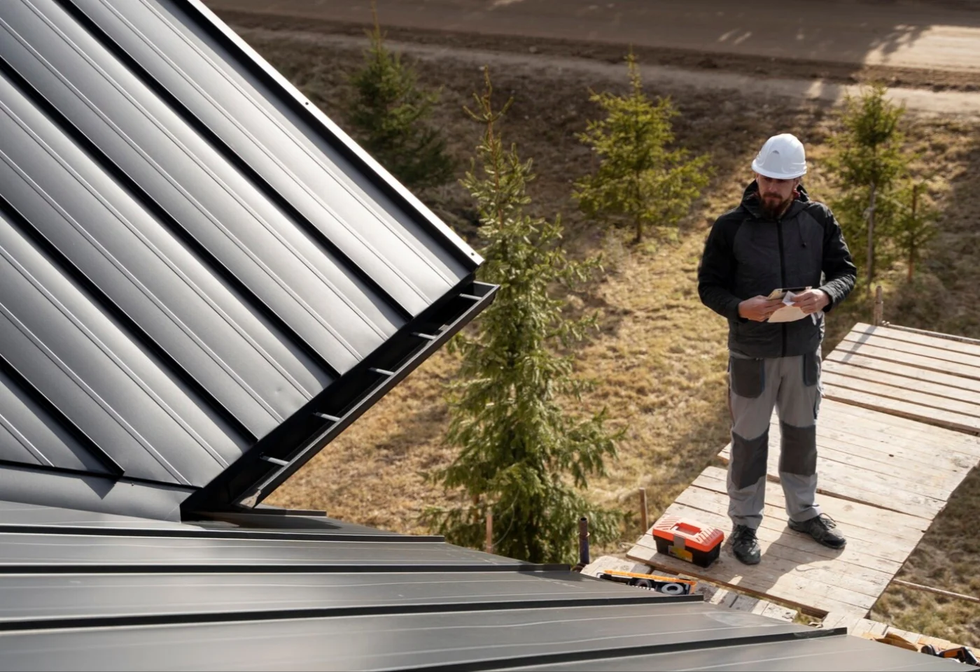 Image of a man preparing to inspect a roof for damage