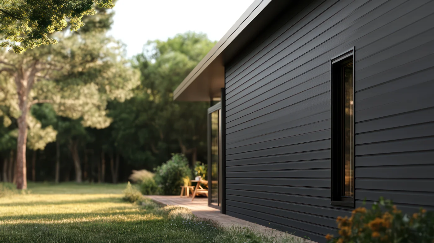 Modern, sleek black siding installed on home