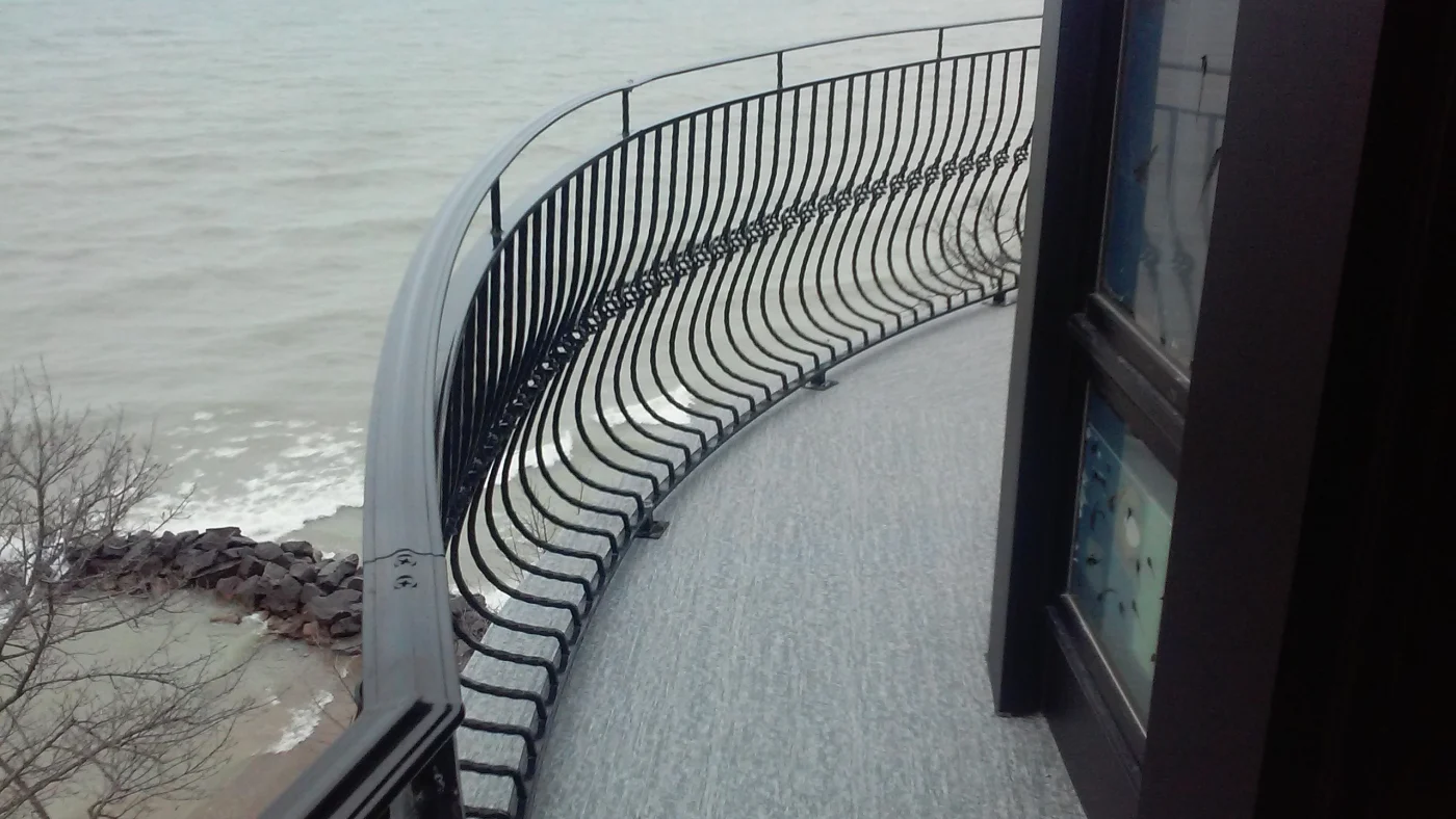 A close-up of a balcony on a house in Bloomingdale, IL by Apex Exteriors.