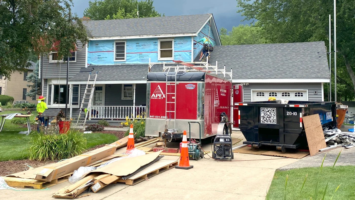 The front of a house having siding installed in Glenview, IL by Apex Exteriors.