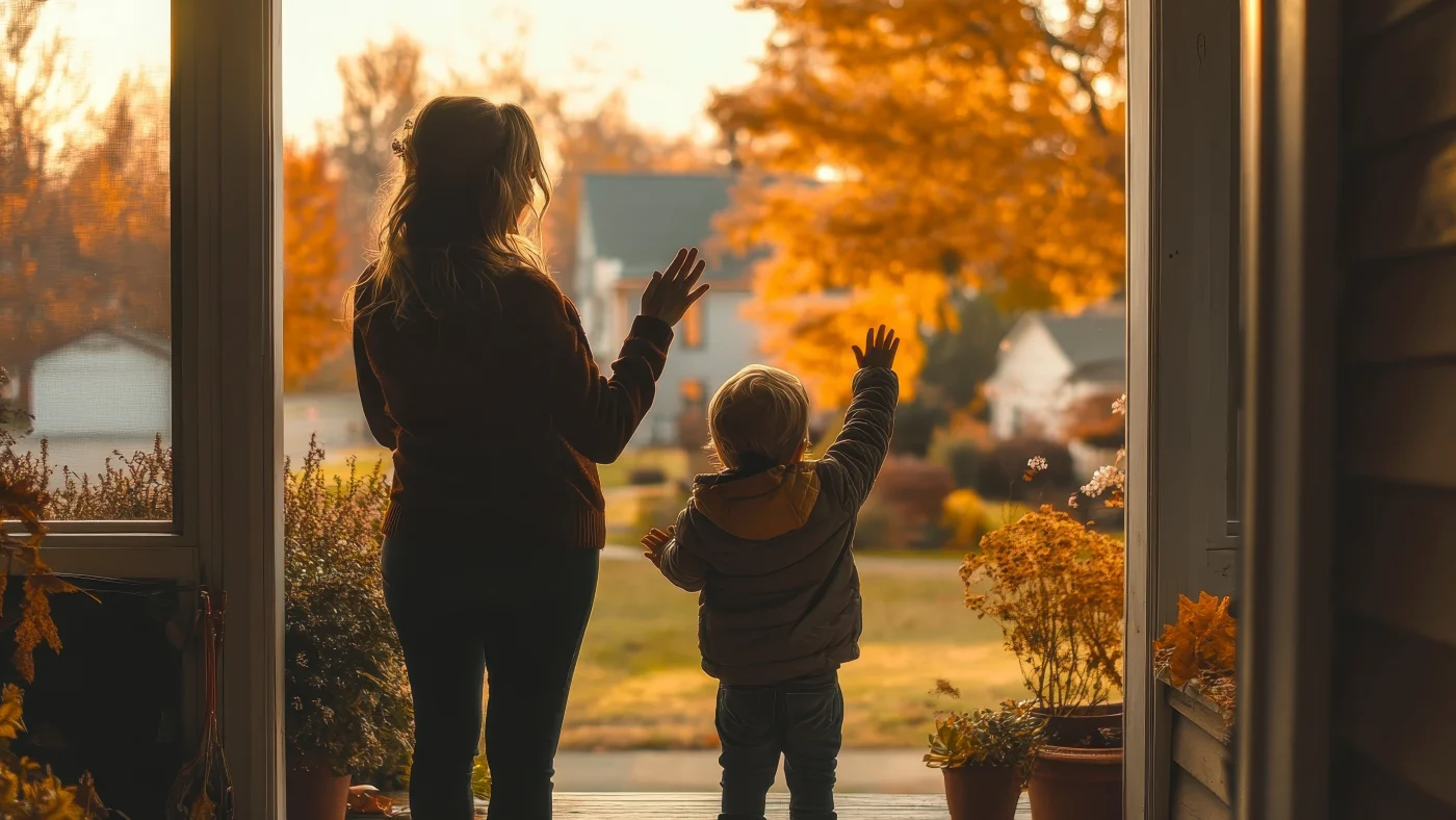 Amazing Siding Replacement Services | Chicago, IL | Apex Exteriors, Inc. A mother and child waving goodbye through a doorway.